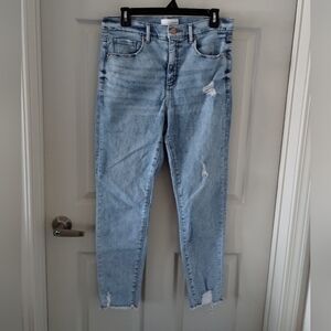 Loft High Waist Skinny Ankle Destructed Cut Off Light Wash Jeans Size 30/10 NWOT
